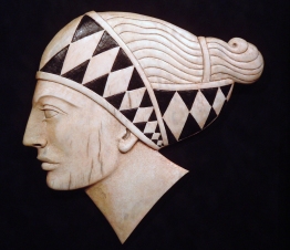 'Diamond Patterned Headband' (carved and coloured moose antler) Maureen Morris