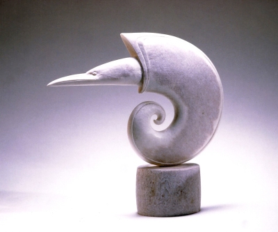 'Hermit Shell Bird' (carved moose antler) by Maureen Morris