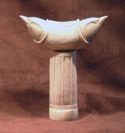 'Nuthatches on Pillar' (carved and assembled moose antler) by Maureen Morris