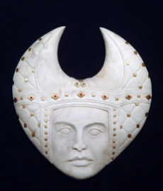 'Padded Headdress' (carved antler and gold leaf) by Maureen-Morris